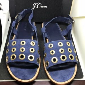 J Crew Suede Grommet Sandals Blue